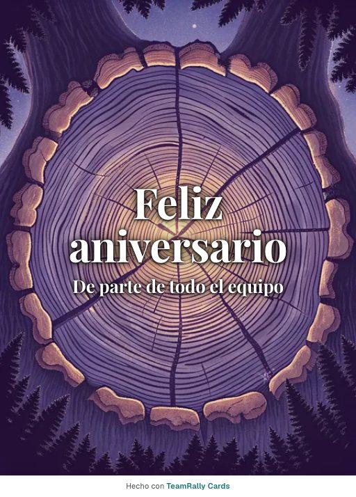 Aniversario: tarjeta para colegas con el diseño Anillos del tronco, firmada «De parte de todo el equipo»