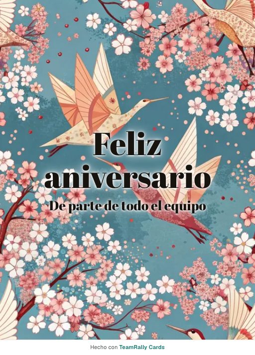 Aniversario: tarjeta para colegas con el diseño Grullas de papel, firmada «De parte de todo el equipo»