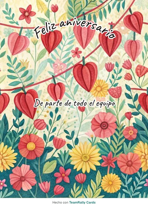 Aniversario: tarjeta para colegas con el diseño Corazones de papel, firmada «De parte de todo el equipo»