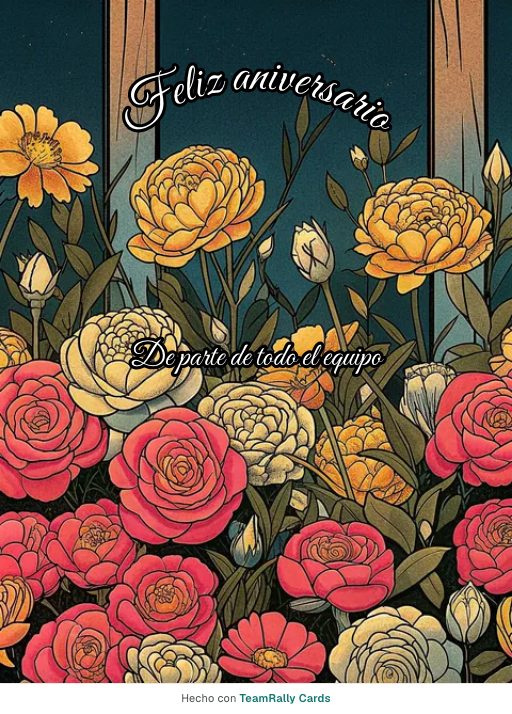 Aniversario: tarjeta para colegas con el diseño Brazada de rosas, firmada «De parte de todo el equipo»