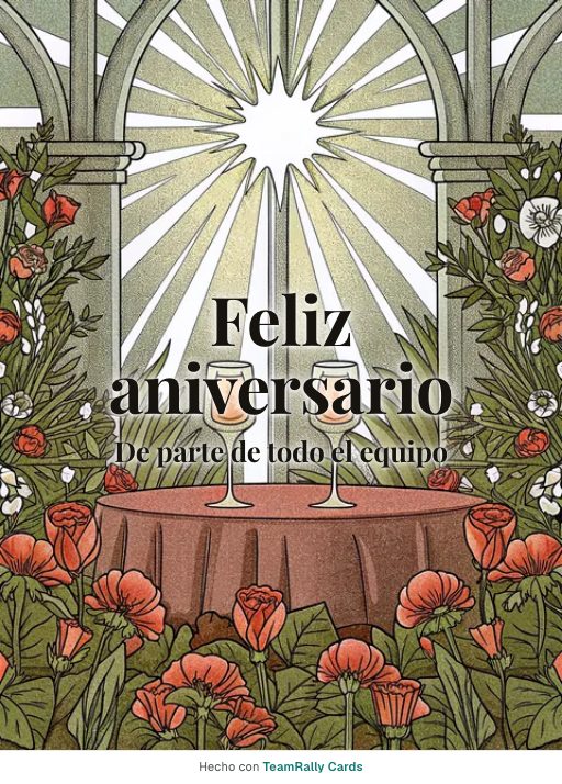 Aniversario: tarjeta para colegas con el diseño Mesa para dos, firmada «De parte de todo el equipo»