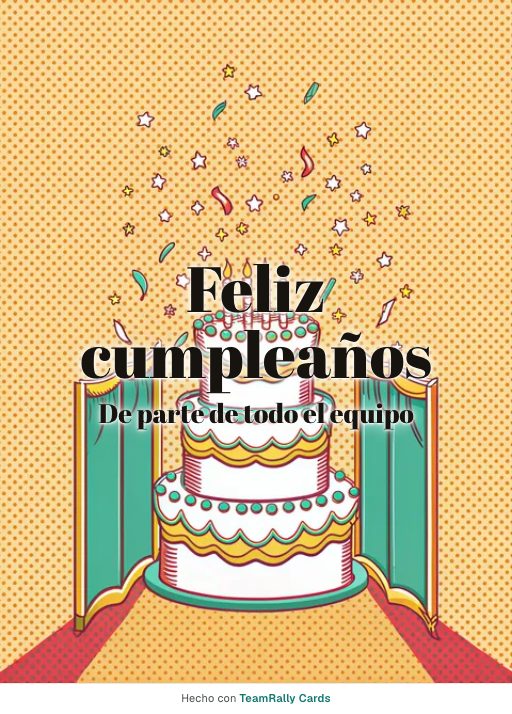 Cumpleaños: tarjeta para colegas con el diseño Tarta de pisos, firmada «De parte de todo el equipo»
