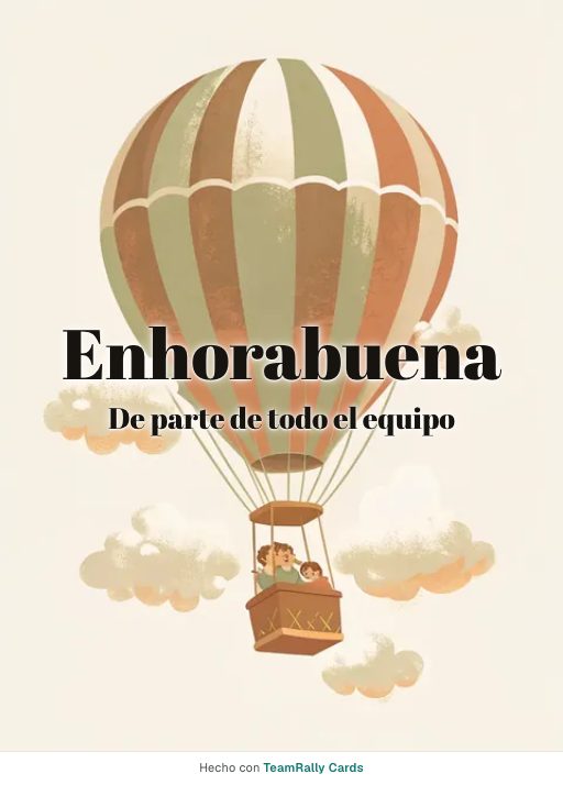 Enhorabuena: tarjeta para colegas con el diseño Rumbo a las nubes, firmada «De parte de todo el equipo»