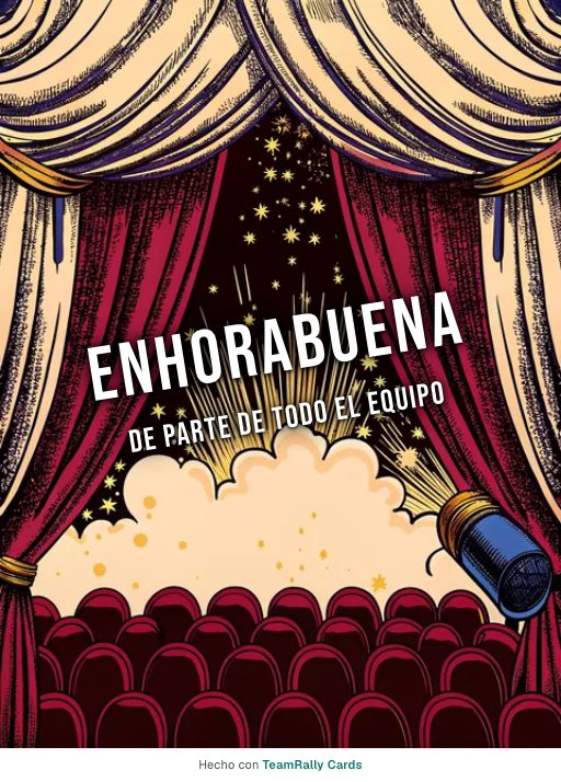 Enhorabuena: tarjeta para colegas con el diseño Descorche, firmada «De parte de todo el equipo»