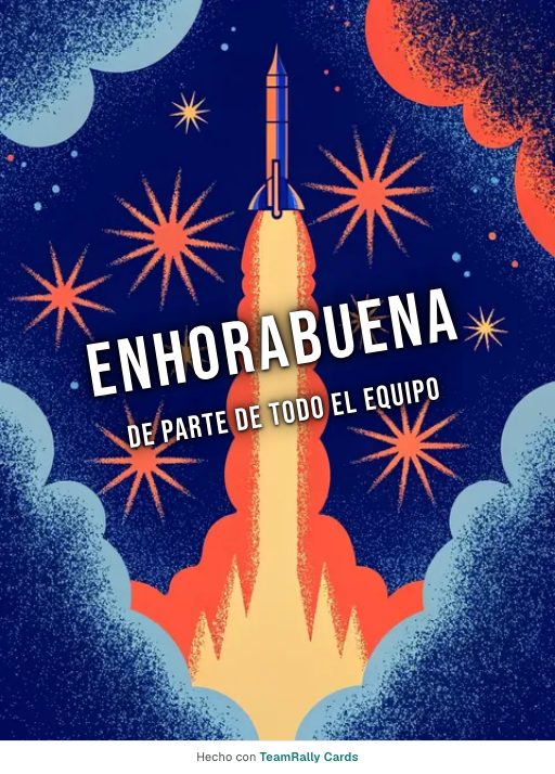 Enhorabuena: tarjeta para colegas con el diseño Despegue, firmada «De parte de todo el equipo»