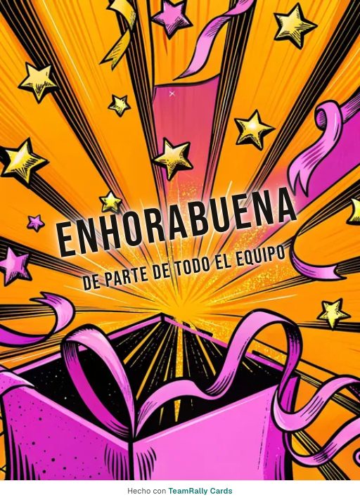 Enhorabuena: tarjeta para colegas con el diseño Lluvia de estrellas, firmada «De parte de todo el equipo»