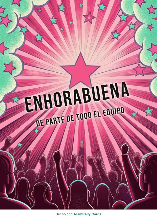 Enhorabuena: tarjeta para colegas con el diseño Explosión de estrellas, firmada «De parte de todo el equipo»