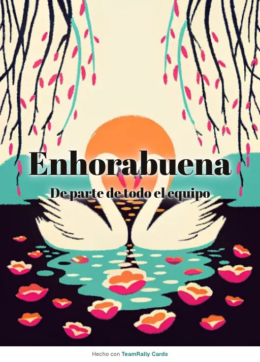 Enhorabuena: tarjeta para colegas con el diseño Dos cisnes, firmada «De parte de todo el equipo»