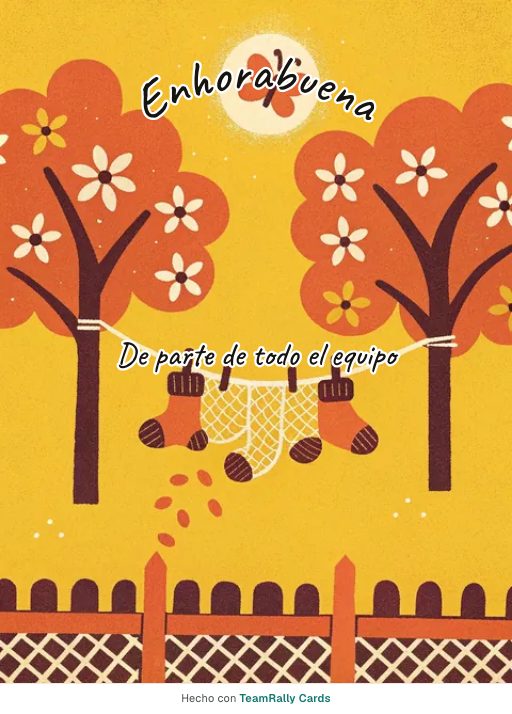 Enhorabuena: tarjeta para colegas con el diseño Tendedero, firmada «De parte de todo el equipo»