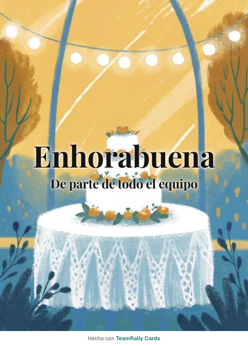 Enhorabuena: tarjeta para colegas con el diseño Tarta nupcial, firmada «De parte de todo el equipo»