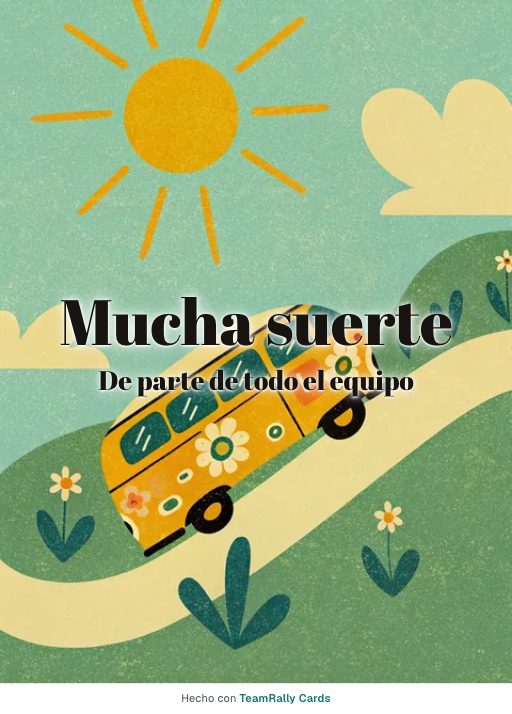 Despedida: tarjeta para colegas con el diseño Furgo camper, firmada «De parte de todo el equipo»