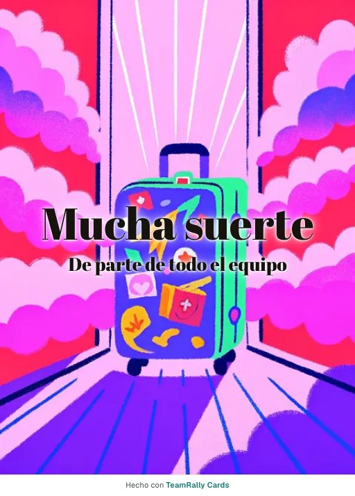 Despedida: tarjeta para colegas con el diseño Maleta lista, firmada «De parte de todo el equipo»