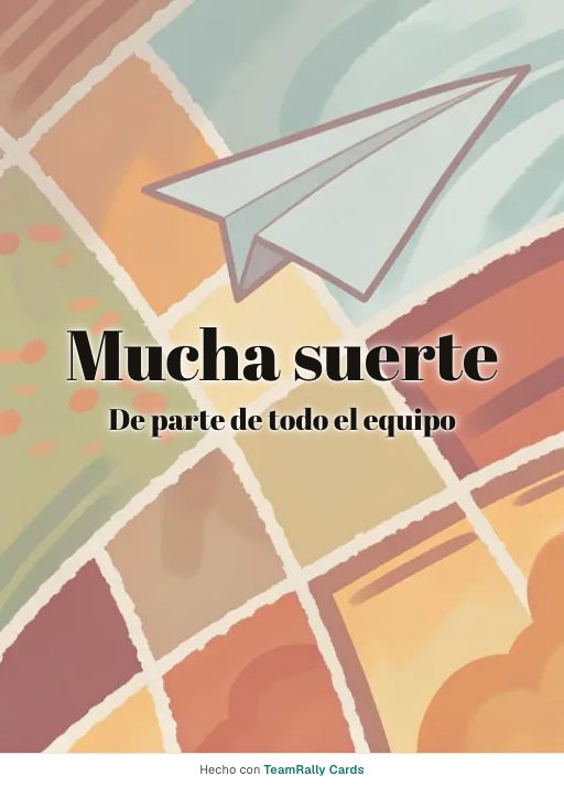 Despedida: tarjeta para colegas con el diseño Avión de papel, firmada «De parte de todo el equipo»