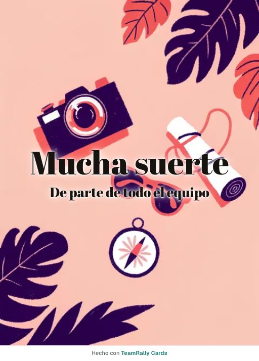 Despedida: tarjeta para colegas con el diseño Kit de viaje, firmada «De parte de todo el equipo»