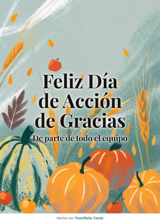 Acción de Gracias: tarjeta para colegas, firmada «De parte de todo el equipo»
