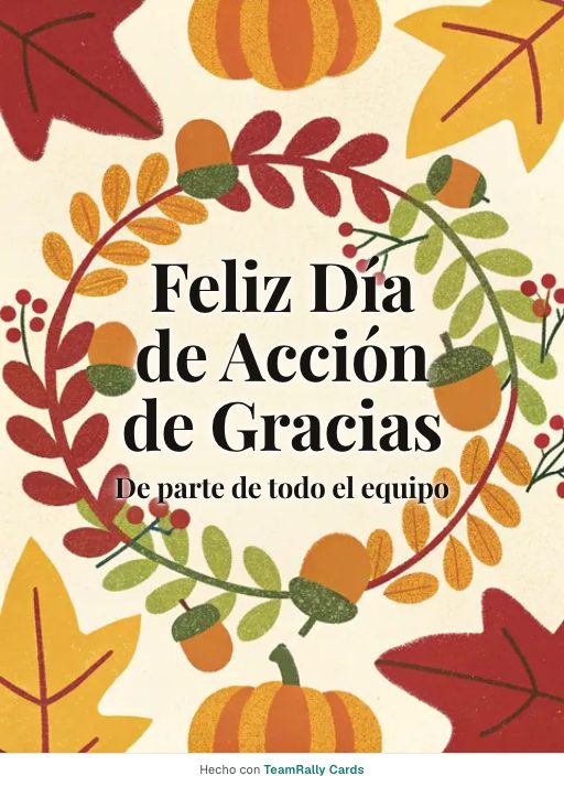 Acción de Gracias: tarjeta para colegas con el diseño Corona de arce, firmada «De parte de todo el equipo»