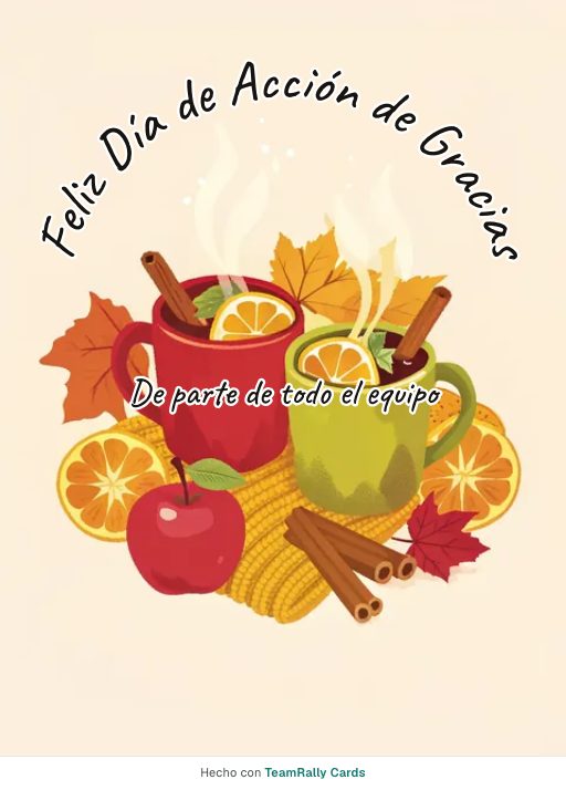 Acción de Gracias: tarjeta para colegas con el diseño Sidra caliente, firmada «De parte de todo el equipo»