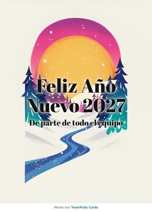 Año Nuevo: tarjeta para colegas con el diseño Primer amanecer, firmada «De parte de todo el equipo»
