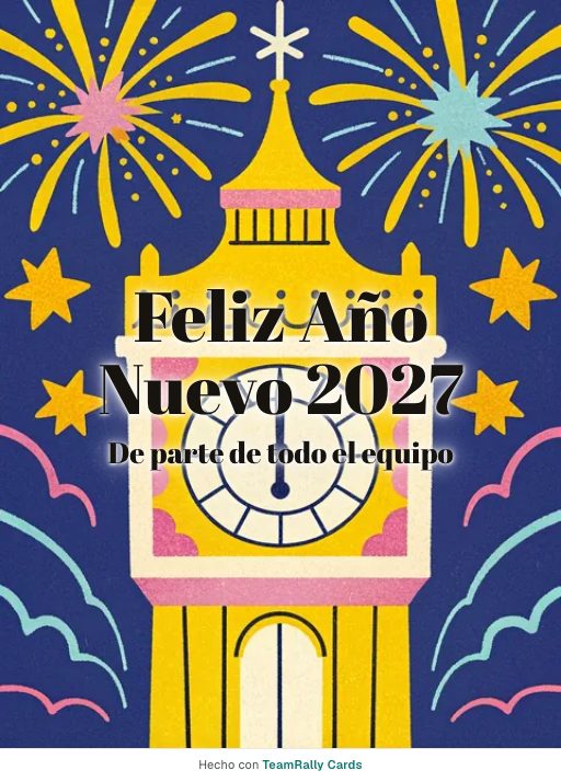 Año Nuevo: tarjeta para colegas con el diseño Las campanadas, firmada «De parte de todo el equipo»