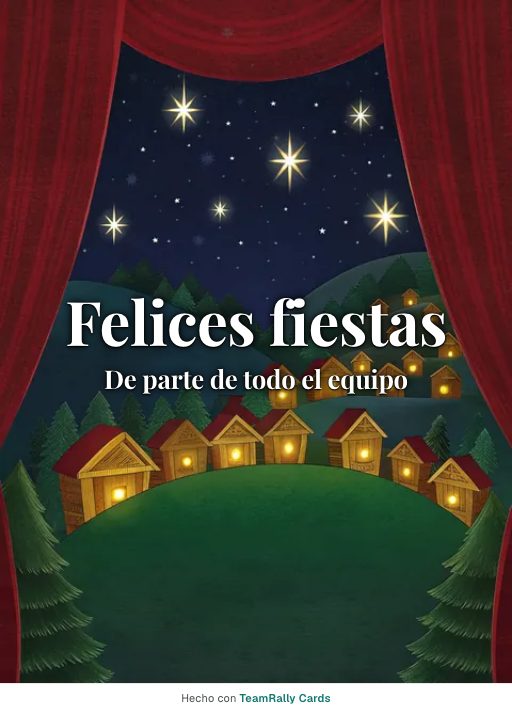 Fiestas de fin de año: tarjeta para colegas con el diseño Pueblo nevado, firmada «De parte de todo el equipo»