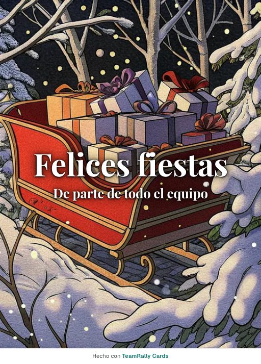 Fiestas de fin de año: tarjeta para colegas con el diseño El trineo, firmada «De parte de todo el equipo»