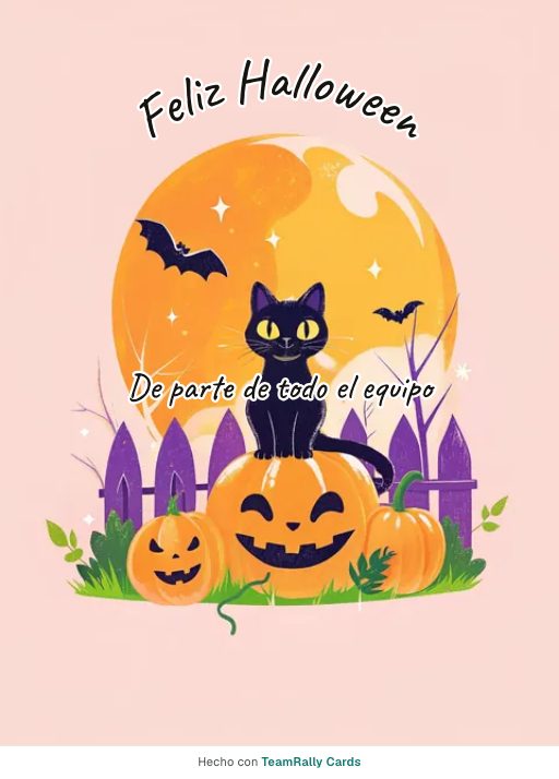 Halloween: tarjeta para colegas con el diseño Gato negro, firmada «De parte de todo el equipo»