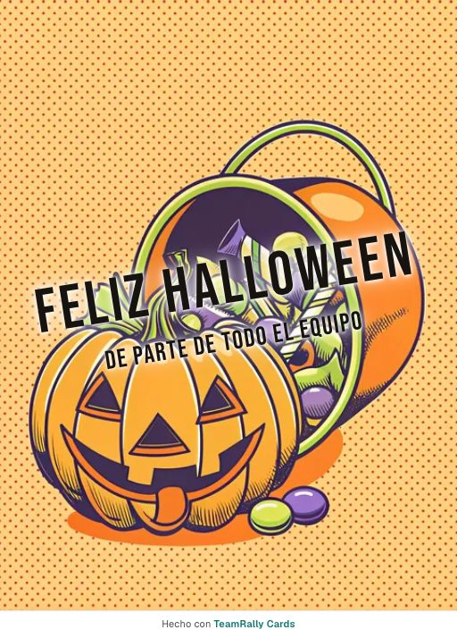 Halloween: tarjeta para colegas con el diseño Botín de chuches, firmada «De parte de todo el equipo»