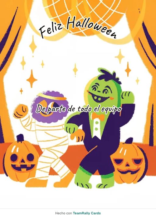 Halloween: tarjeta para colegas con el diseño Baile de monstruos, firmada «De parte de todo el equipo»