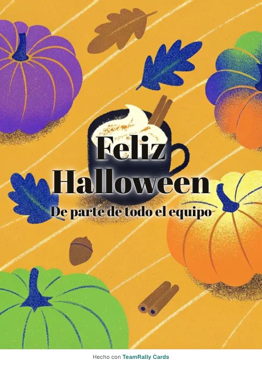 Halloween: tarjeta para colegas con el diseño Latte de calabaza, firmada «De parte de todo el equipo»