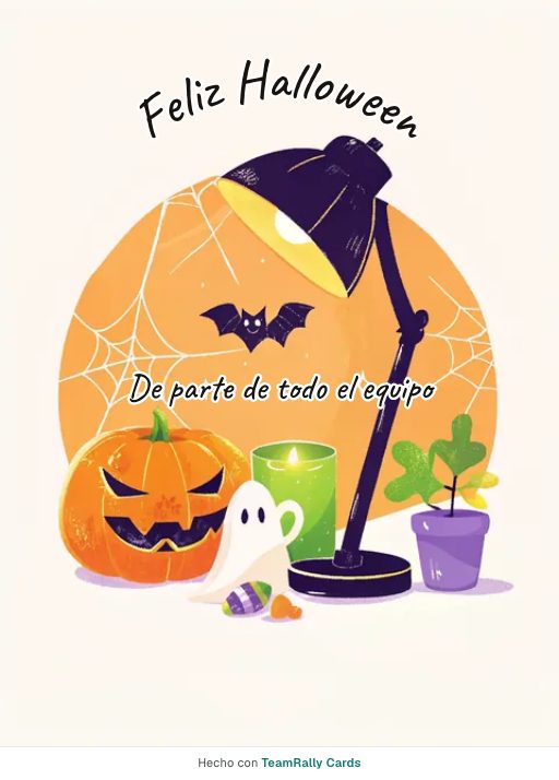Halloween: tarjeta para colegas con el diseño Escritorio de miedo, firmada «De parte de todo el equipo»