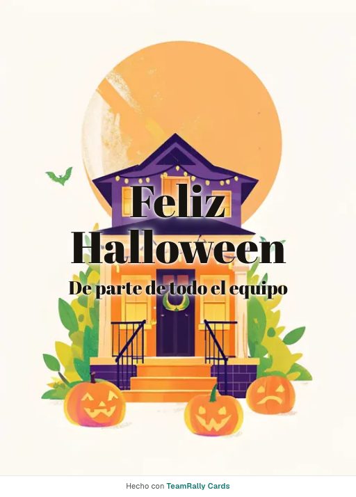 Halloween: tarjeta para colegas con el diseño Truco o trato, firmada «De parte de todo el equipo»