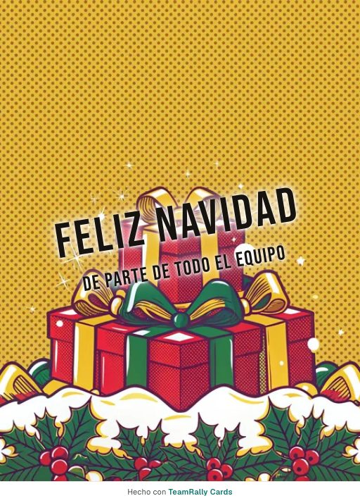 Navidad: tarjeta para colegas con el diseño Regalos envueltos, firmada «De parte de todo el equipo»