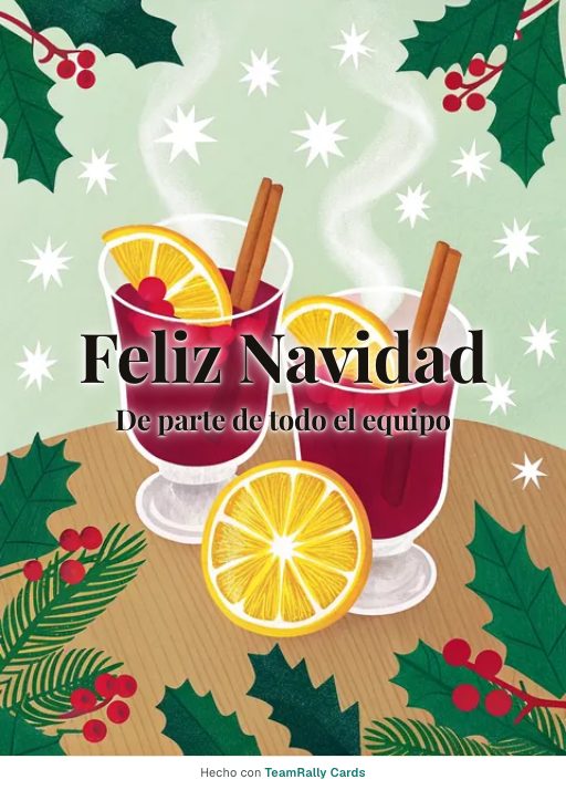 Navidad: tarjeta para colegas con el diseño Vino caliente, firmada «De parte de todo el equipo»
