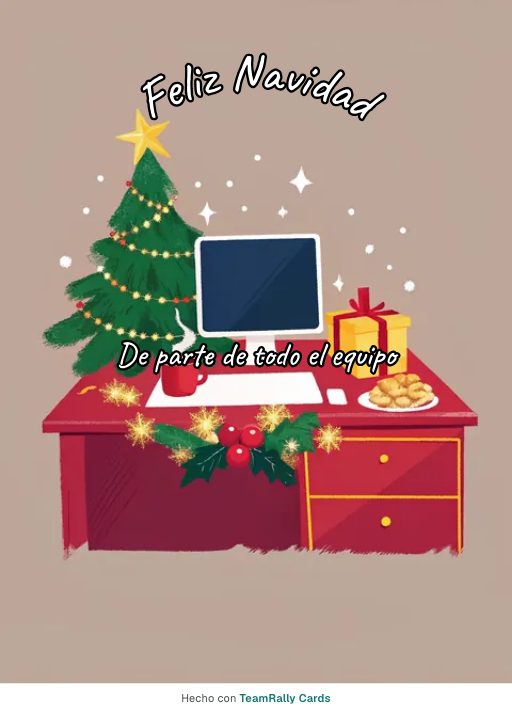 Navidad: tarjeta para colegas con el diseño Navidad en la oficina, firmada «De parte de todo el equipo»