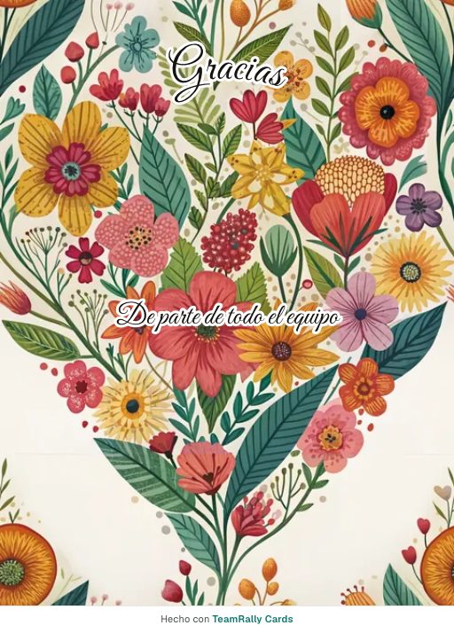 Gracias: tarjeta para colegas con el diseño Corazón en flor, firmada «De parte de todo el equipo»