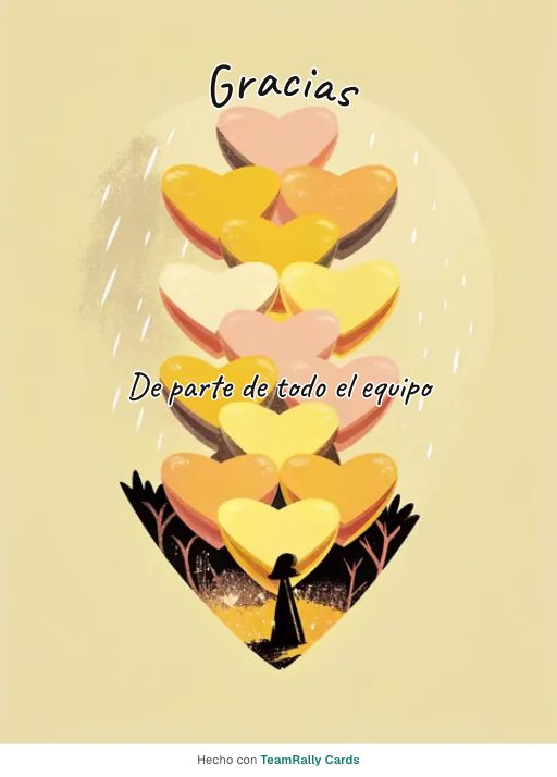 Gracias: tarjeta para colegas con el diseño Pila de corazones, firmada «De parte de todo el equipo»