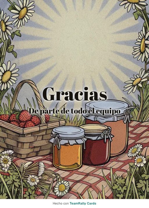 Gracias: tarjeta para colegas con el diseño Tarros de miel, firmada «De parte de todo el equipo»