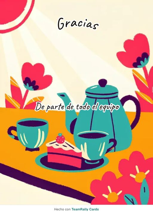 Gracias: tarjeta para colegas con el diseño Té para dos, firmada «De parte de todo el equipo»
