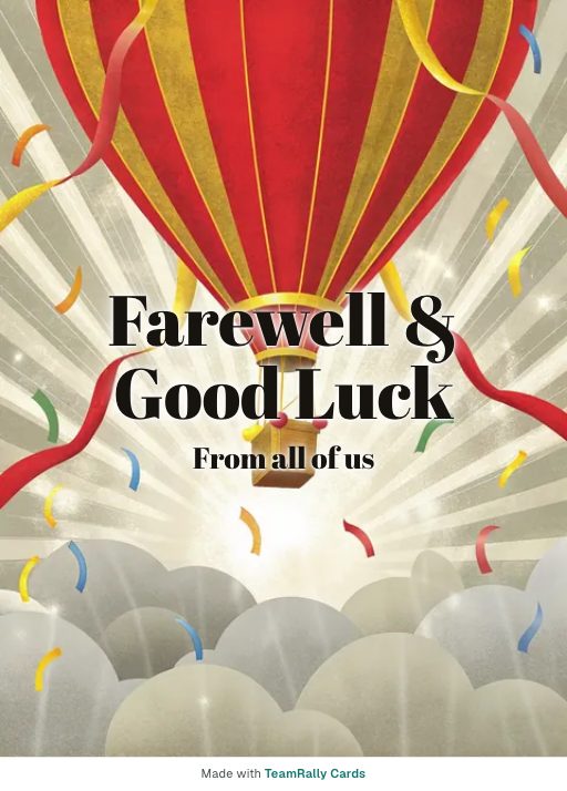 Farewell card for coworkers — Balloon Rise design, signed “from all of us”