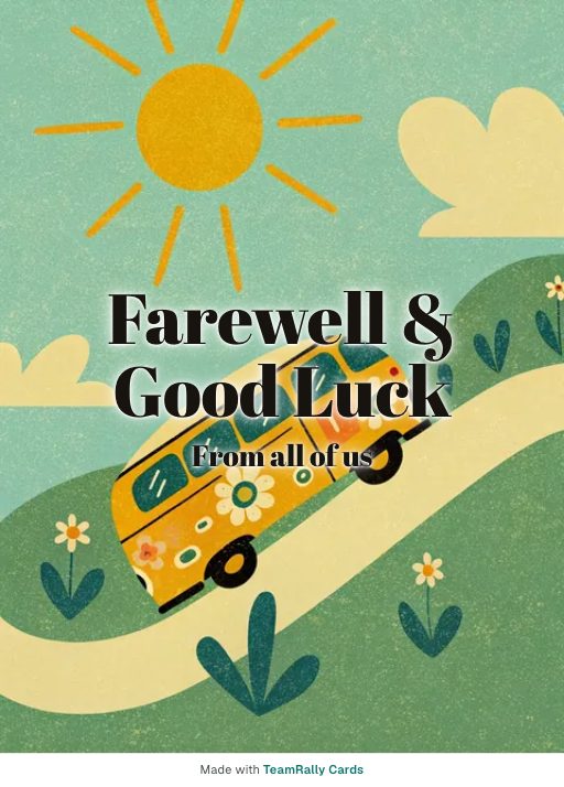 Farewell card for coworkers — Camper Van design, signed “from all of us”