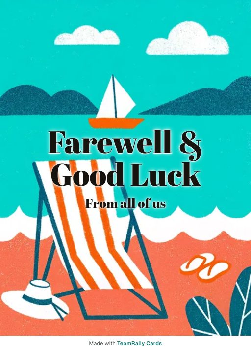 Farewell card for coworkers — Deckchair design, signed “from all of us”