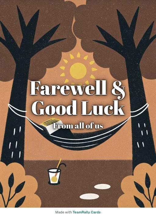 Farewell card for coworkers — Hammock design, signed “from all of us”