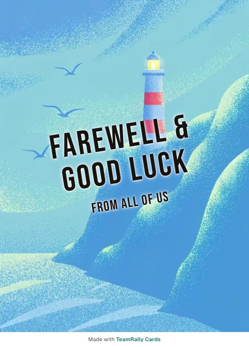 Farewell card for coworkers — Lighthouse design, signed “from all of us”