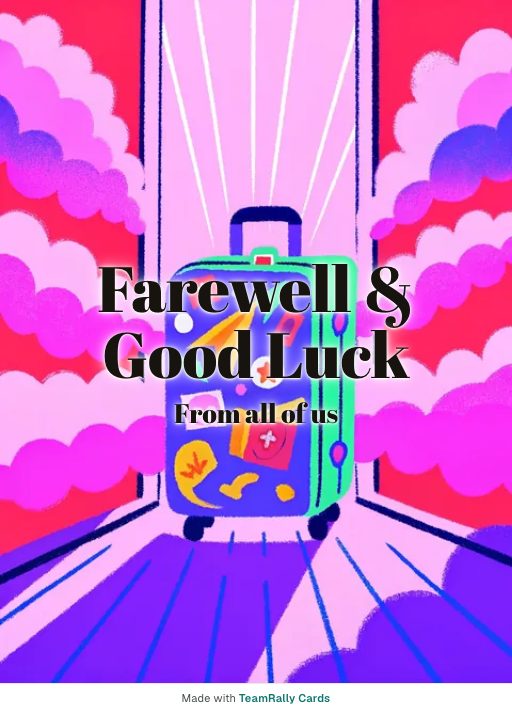 Farewell card for coworkers — Packed and Ready design, signed “from all of us”