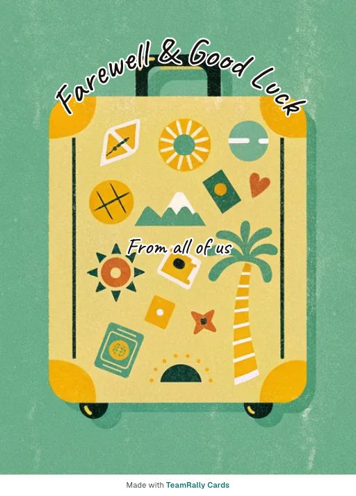 Farewell card for coworkers — Packed Up design, signed “from all of us”