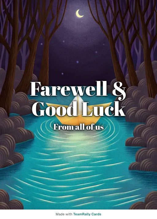 Farewell card for coworkers — Paper Boat design, signed “from all of us”