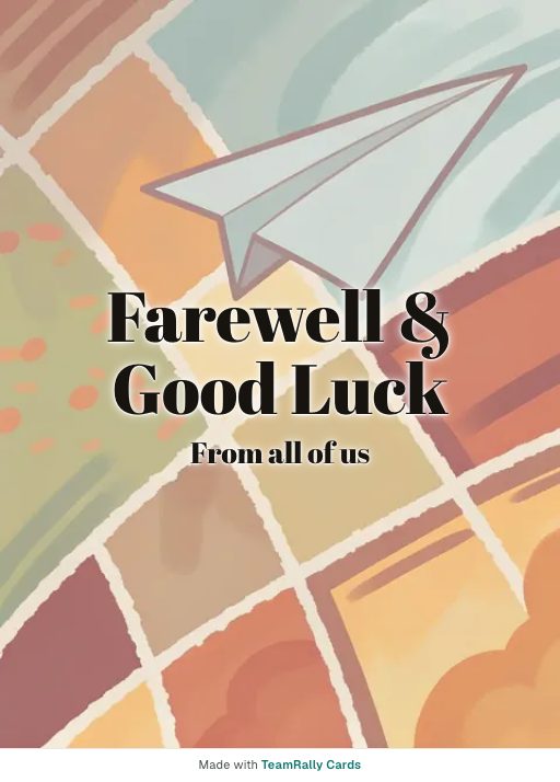 Farewell card for coworkers — Paper Plane design, signed “from all of us”