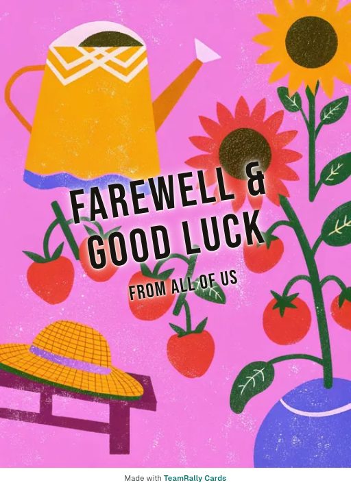 Farewell card for coworkers — Allotment design, signed “from all of us”