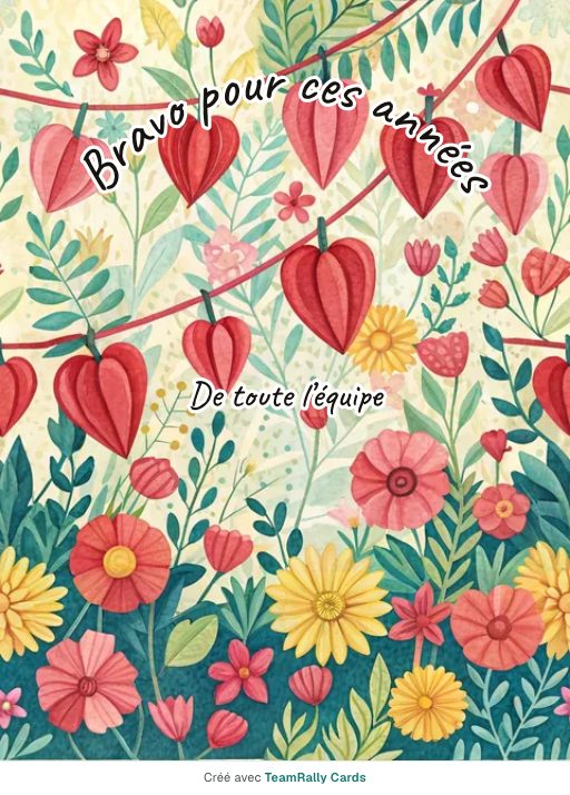 Anniversaire professionnel : carte pour des collègues, modèle Cœurs en papier, signée « De toute l’équipe »