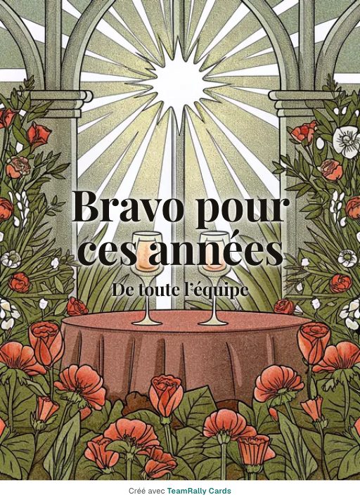 Anniversaire professionnel : carte pour des collègues, modèle Dîner à deux, signée « De toute l’équipe »